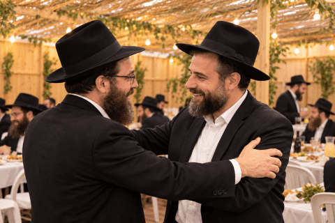 שני חסידי חב״ד משוחחים בניו יורק על פירעון חוב לפי ההלכה