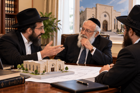 שליח חב״ד ומתווך תרומות דנים בגיוס כספים לבניית בית כנסת